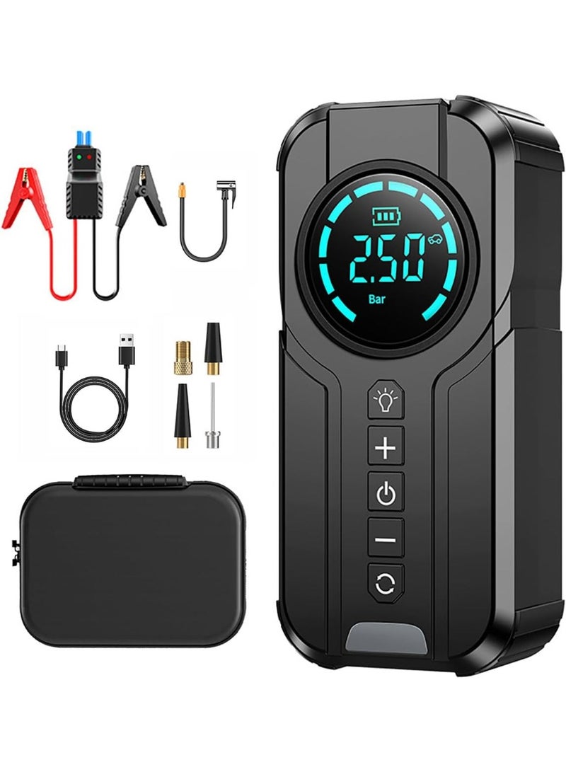 4-in-1 Portable Car Jump Starter with Air Compressor 1000A Peak 150PSI Digital Tire Inflator 10400mAh Power Bank with LCD Display - Image 1